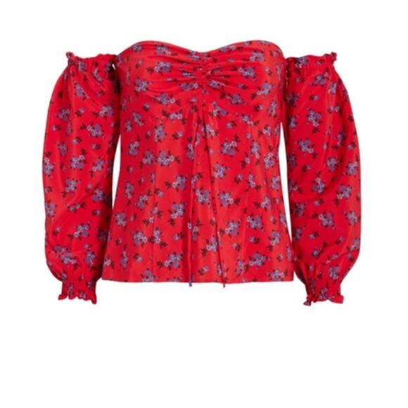 INTERMIX Nicola Off Shoulder Top US 4 Night Out Date Floral Romantic Red - Picture 2 of 7